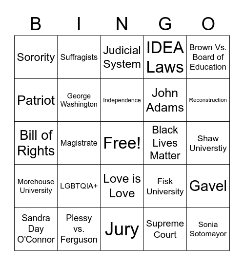 Judicial System Bingo Card