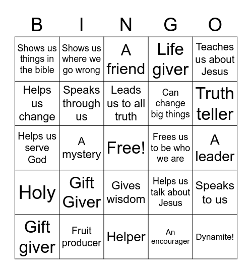 The Holy Spirit Bingo Card
