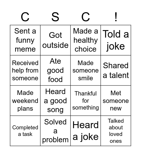 Happiness Bingo Card