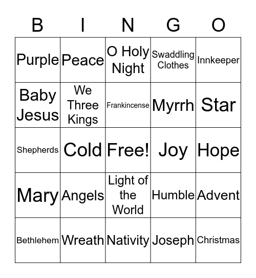 Christmas & Advent Bingo Card