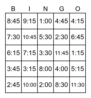 Time Bingo Level L Bingo Card