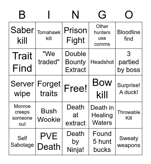 Bayou Bingo Card