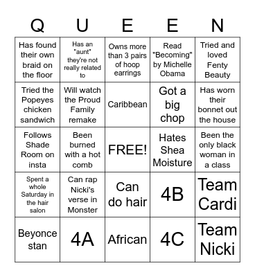 Black Girl Bingo Card
