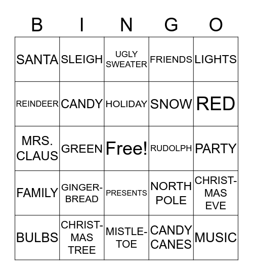 HAPPY HOLIDAYS Bingo Card