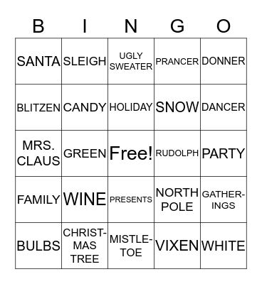 HAPPY HOLIDAYS Bingo Card