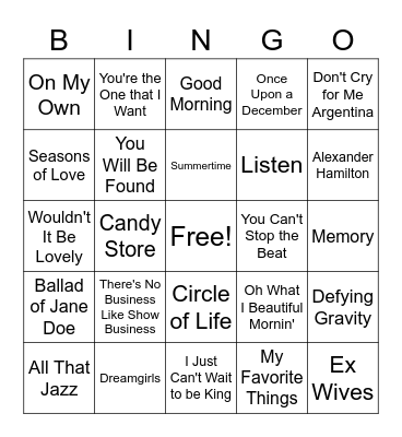 Broadway Bingo (ver 2) Bingo Card