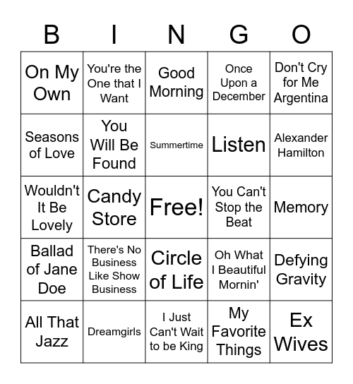Broadway Bingo (ver 2) Bingo Card