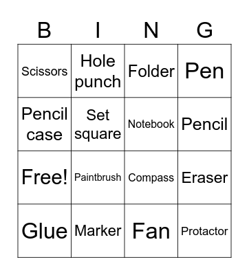 School objects Bingo Card