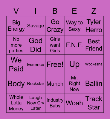Hip Hop Vibez Bingo Card
