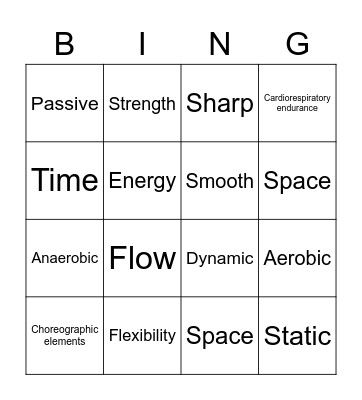 Dance Bingo Card