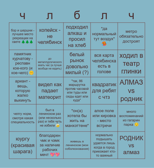 Для челябинцев Bingo Card