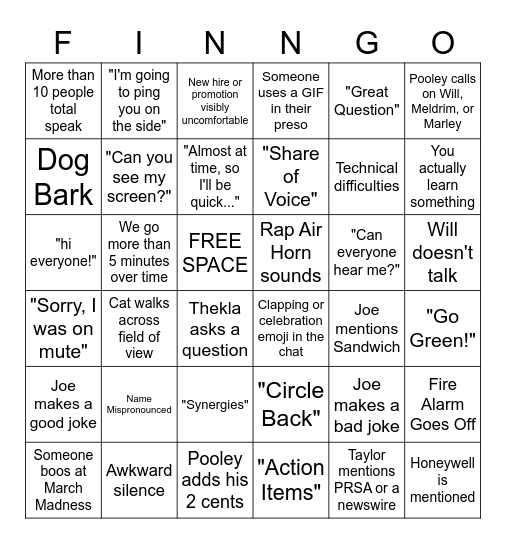 FINNgo Bingo Card