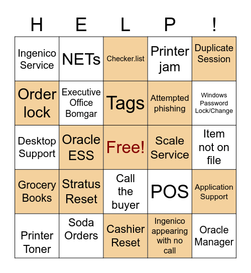 HelpDesk Bingo Card