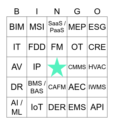 Smart Building Acronym Bingo Card