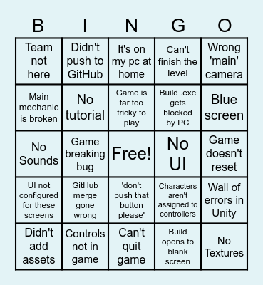 Playtest session Bingo Card