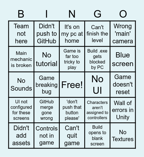 Playtest session Bingo Card