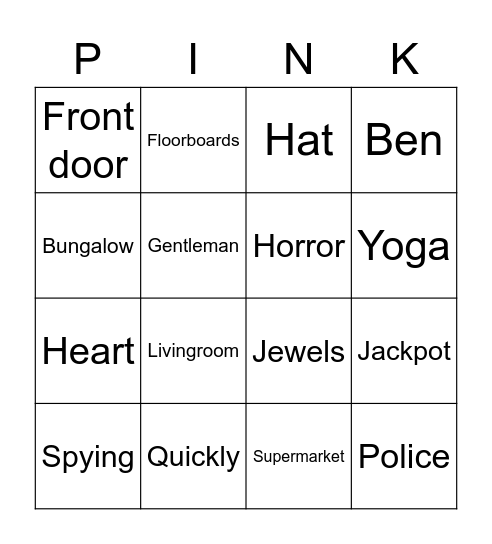 Gangsta Granny Bingo Card