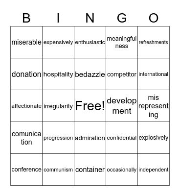 REWARDS Bingo Card