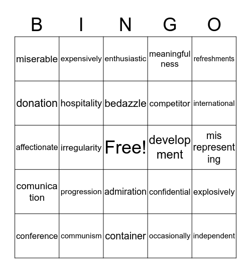 REWARDS Bingo Card