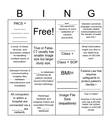 PACS Bingo Card