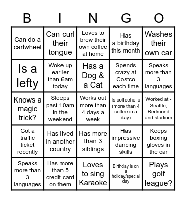 Ice breaker Bingo Card