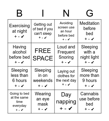 SLEEP HEALTH BINGO Card