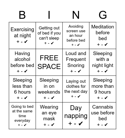 SLEEP HEALTH BINGO Card