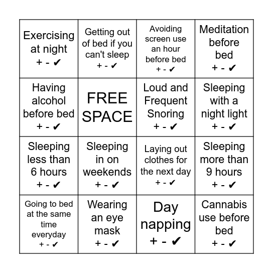 Sleep Health Bingo/Trivia Bingo Card