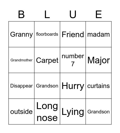 Gangsta Granny Bingo Card