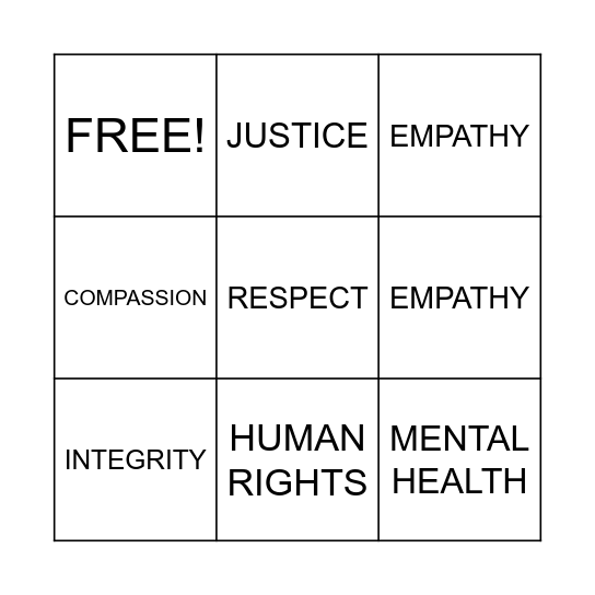 SOCIAL WORK BINGO Card