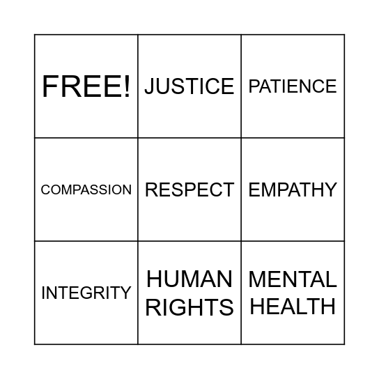 SOCIAL WORK BINGO Card