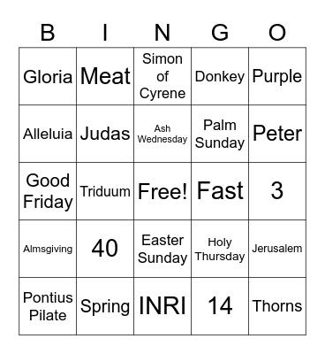 Lenten Bingo Card
