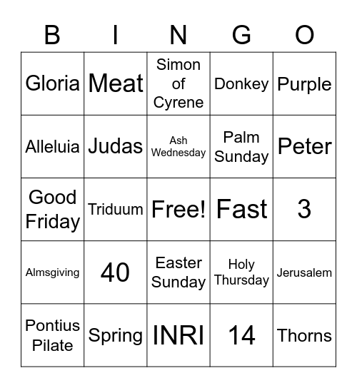 Lenten Bingo Card