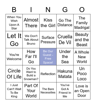 Disney Music Bingo Card