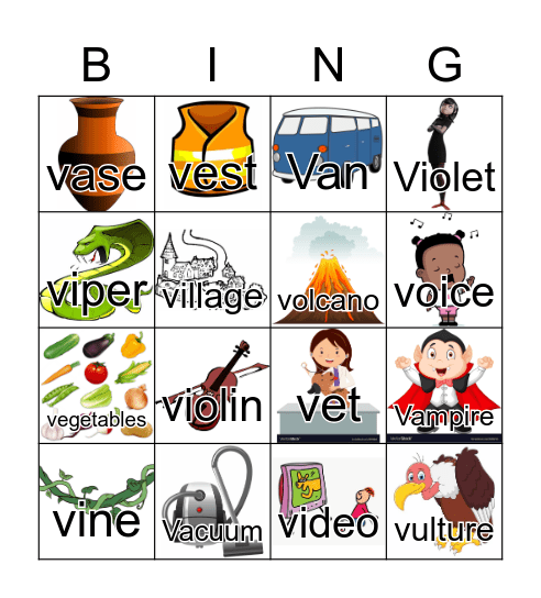 Initial V Bingo Card