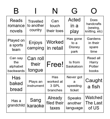 JSW Staff Bingo Card