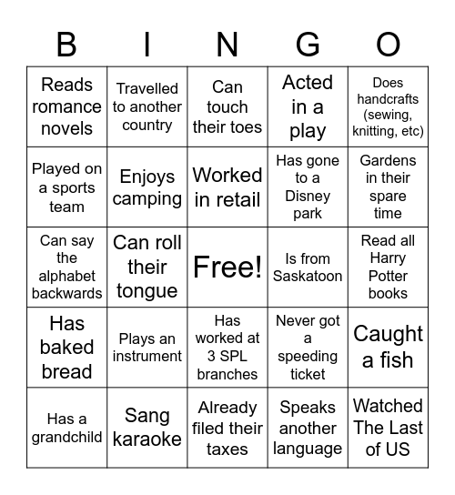 JSW Staff Bingo Card