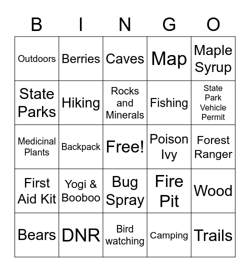 Forest Bingo Card