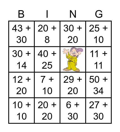 2-digit Addition Bingo Card