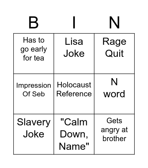 Sullivan Bingo Card