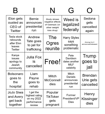 2023 Bingo Card