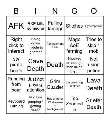 Hardcore Death Clips Bingo Card
