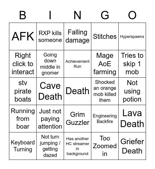 Hardcore Death Clips Bingo Card