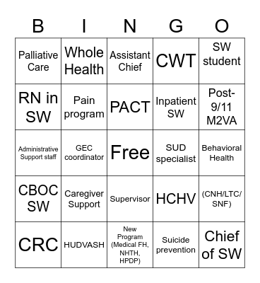 VA Social Work Bingo Card