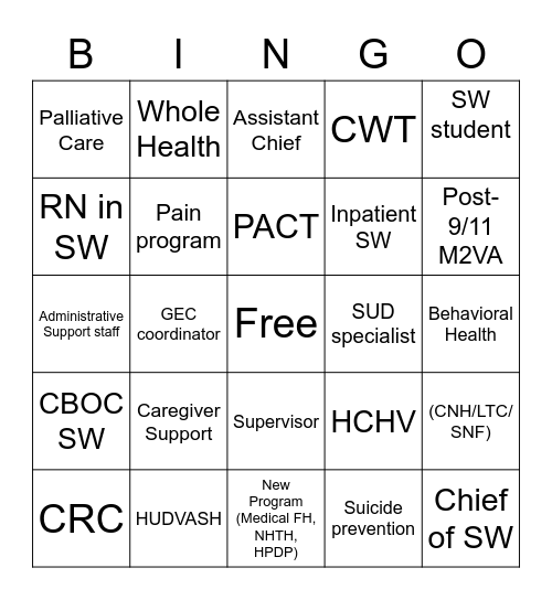VA Social Work Bingo Card
