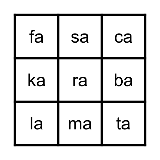 Le bingo des syllabes Bingo Card