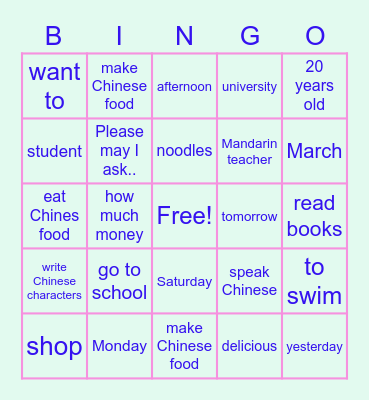 Beginner Part I revision bingo Card