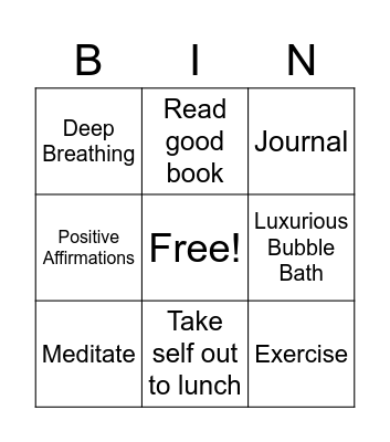 Self-Care Bingo Card