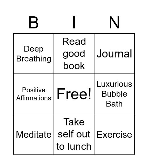 Self-Care Bingo Card