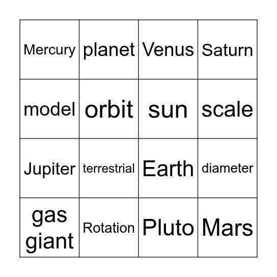 Outer Space 4.5 & 4.6 Bingo Card